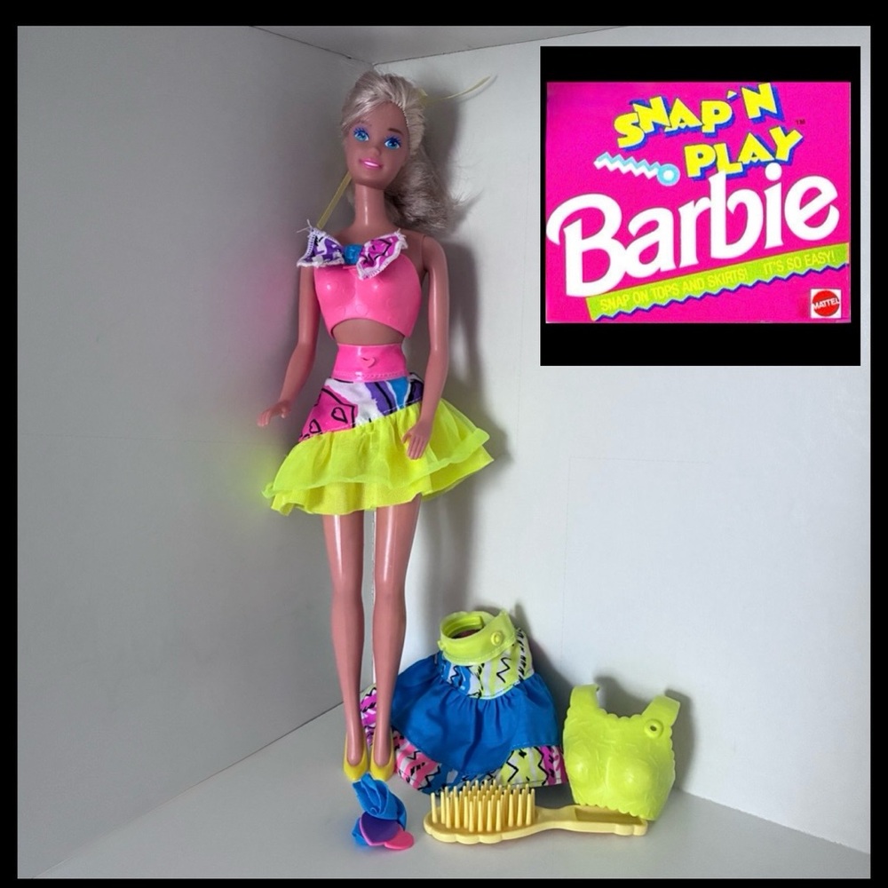 Vintage BARBIE Snap n Play Barbie doll with 2 outfits, 1991